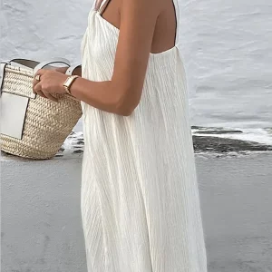 Halter Off Shoulder Maxi Dress Women's Fashion Backless Loose Spring Dress