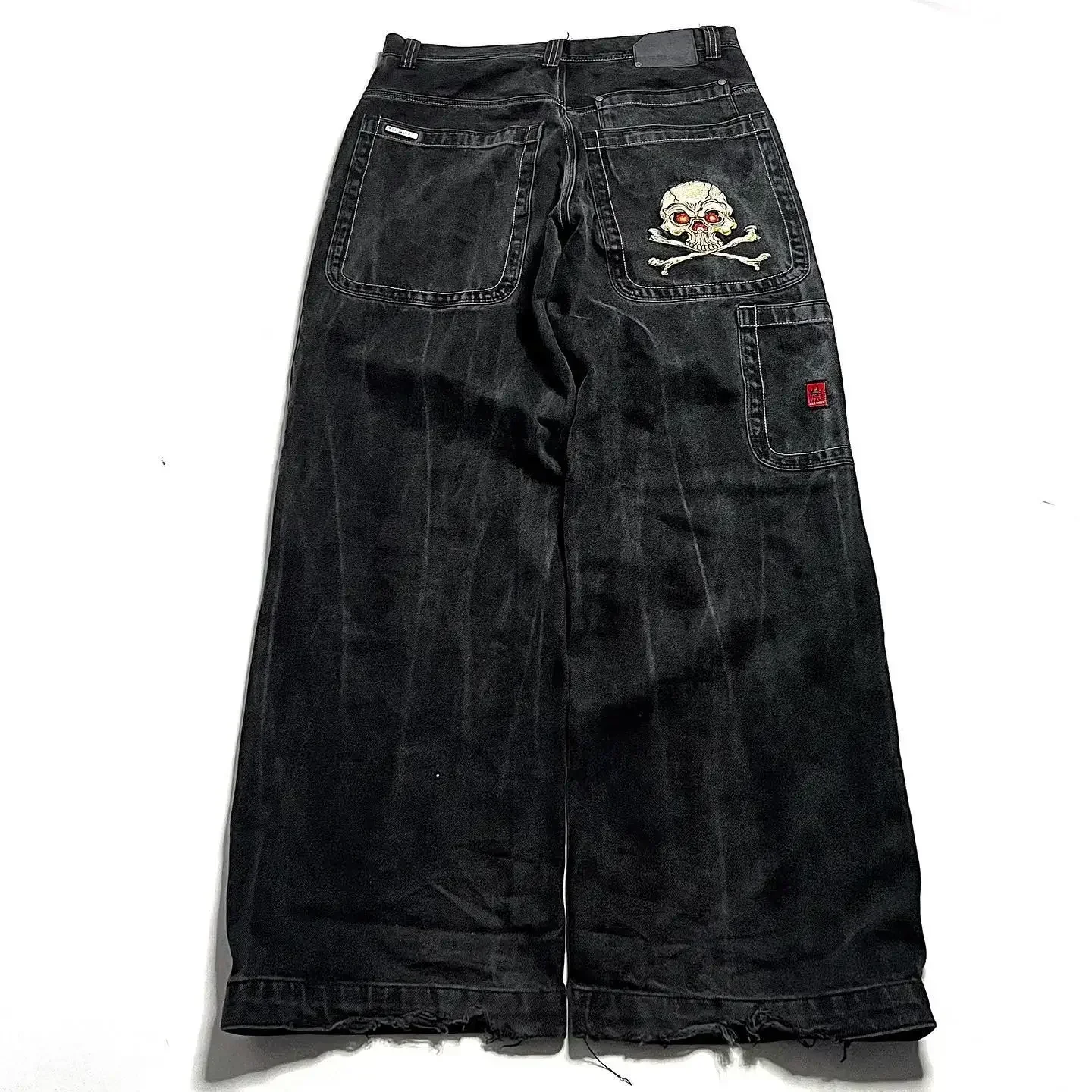 Harajuku Retro Skull Embroidered Loose Denim Jeans - Gothic High-Waist Pants