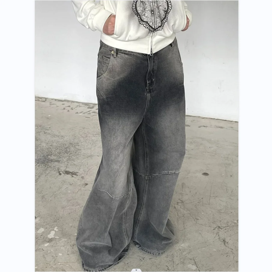 Harajuku Style Distressed High Waist Wide Leg Jeans