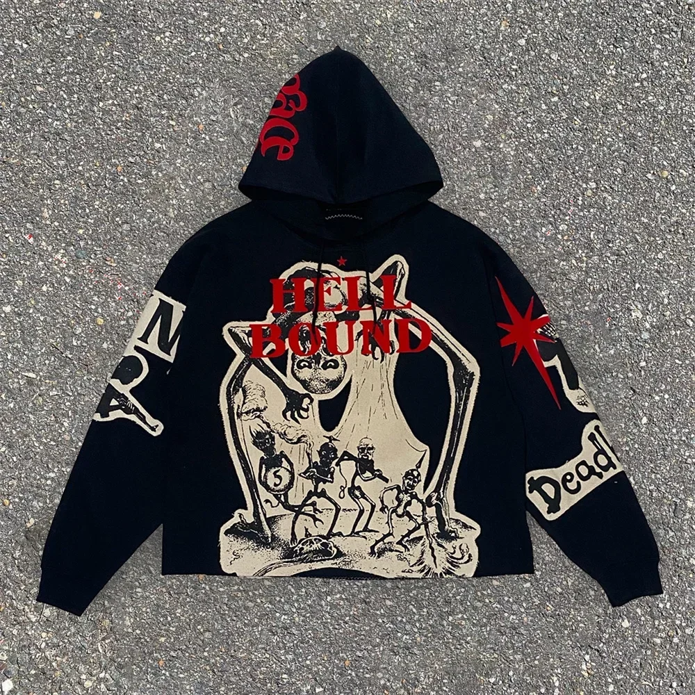 Harajuku Style Y2K Gothic Ghost Print Hoodie - Men's Street Fashion Sweatshirt