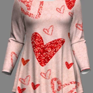 Heart Print Plus Size Two-piece Set: Crew Neck Top & Slim Pants - Spring Matching Outfits