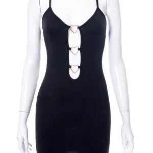 Heart Ring Black Dress Women Sexy Night Outfit