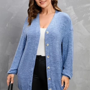 Heathered Button-Up Plus Size Women's Cardigan