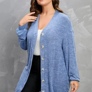 Heathered Button-Up Plus Size Women's Cardigan