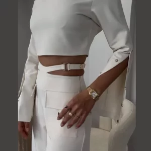 High Collar Crop Top & Wide Leg Trouser Set | 2024 Spring Fashion for Women