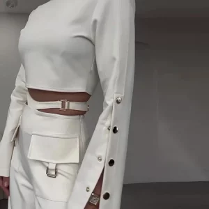 High Collar Crop Top & Wide Leg Trouser Set | 2024 Spring Fashion for Women