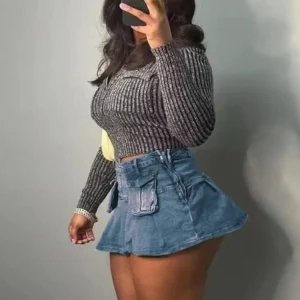 High Waist A-Line Denim Skirt for Women | Hipster Mini Skirt | 2024 Summer Fashion | Har