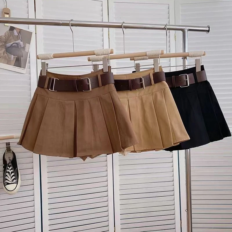 High Waist Black Pleated Mini Skirt for Women, Korean Streetwear Fashion, A-Line Style