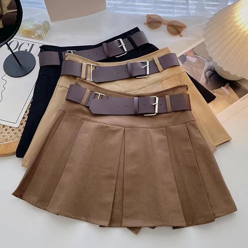 High Waist Black Pleated Mini Skirt for Women, Korean Streetwear Fashion, A-Line Style