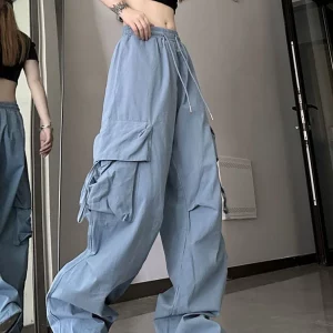 High Waist Cargo Pants for Women | Flap Pocket Relaxed Fit Wide Leg Trousers