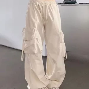 High Waist Cargo Pants for Women | Flap Pocket Relaxed Fit Wide Leg Trousers