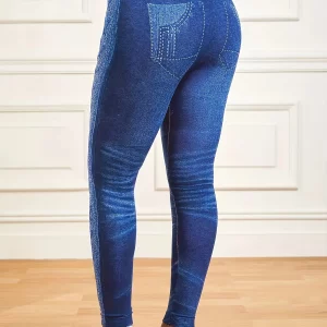 High Waist Plus Size Denim Leggings for Women - Slim Fit Elastic Skinny Pants for Workout Running