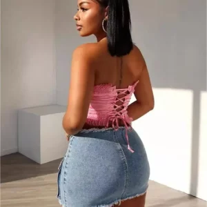 High Waist Stretch Denim Mini Skirt | Women's Fashion Hipster Bottoms | 2024 Summer Streetwear