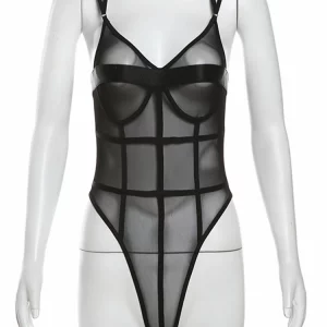 High Waisted Sexy See-Through Y2K Bodysuit for Women