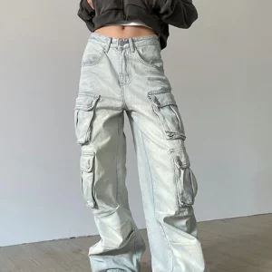 High Waisted Women's Cargo Pants | Baggy Stretchy Wide Leg Y2K Streetwear