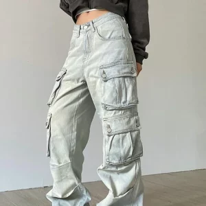 High Waisted Women's Cargo Pants | Baggy Stretchy Wide Leg Y2K Streetwear