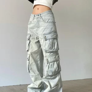 High Waisted Women's Cargo Pants | Baggy Stretchy Wide Leg Y2K Streetwear