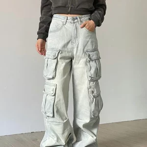 High Waisted Women's Cargo Pants | Baggy Stretchy Wide Leg Y2K Streetwear