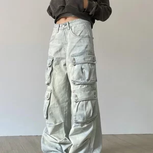 High Waisted Women's Cargo Pants | Baggy Stretchy Wide Leg Y2K Streetwear