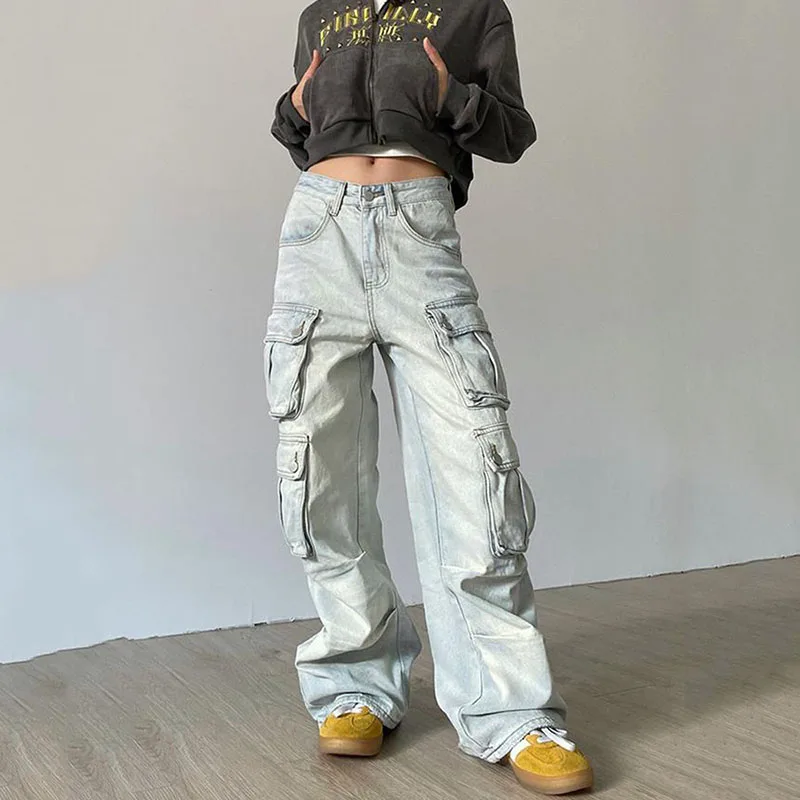 High Waisted Women's Cargo Pants | Baggy Stretchy Wide Leg Y2K Streetwear