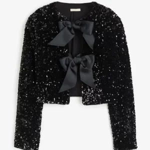 Holiday Chic Sequins Bow Jacket | Women's Y2K Shiny O-neck Coat