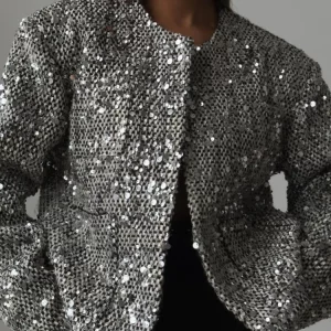 Holiday Chic Sequins Bow Jacket | Women's Y2K Shiny O-neck Coat