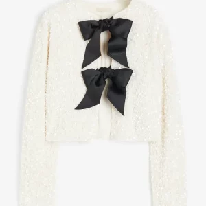 Holiday Chic Sequins Bow Jacket | Women's Y2K Shiny O-neck Coat