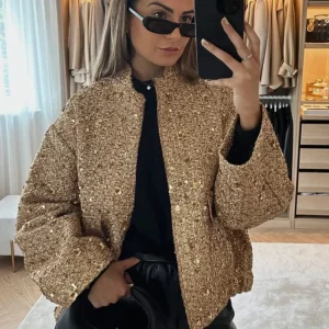 Holiday Chic Sequins Bow Jacket | Women's Y2K Shiny O-neck Coat