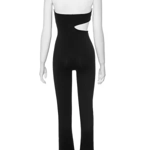 Hollow Out Black Tube Top Jumpsuit Women's Elegant Bodycon Overalls