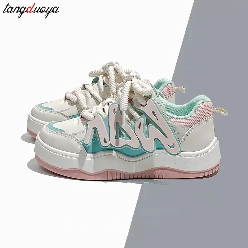 Japanese Harajuku Fashion Pink White Platform Sneakers