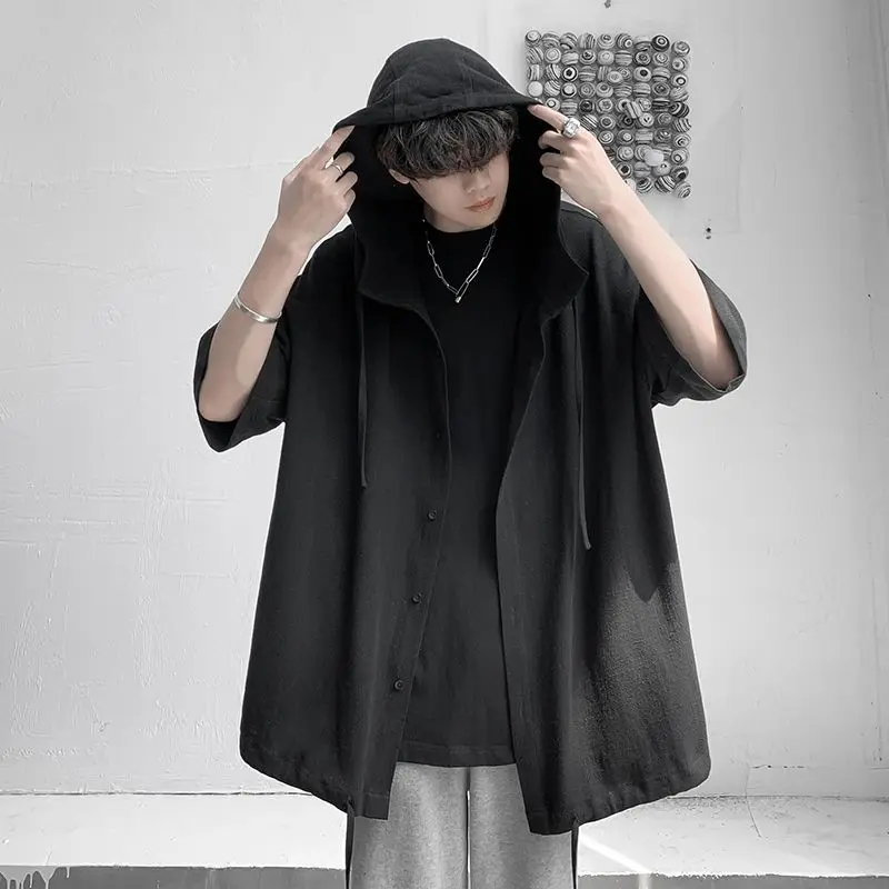 Japanese Ice Silk Hooded Shirt: Unisex Summer Trend Blouse