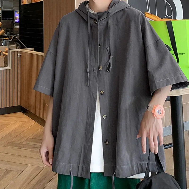 Japanese Summer Trend Hooded Short-sleeve Shirt