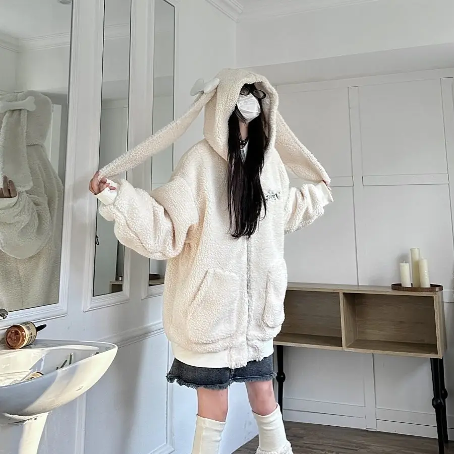 Japanese Vintage Lamb Wool Hooded Coat | Warm Thick Hoodie | Autumn Winter Harajuku Style Jacket