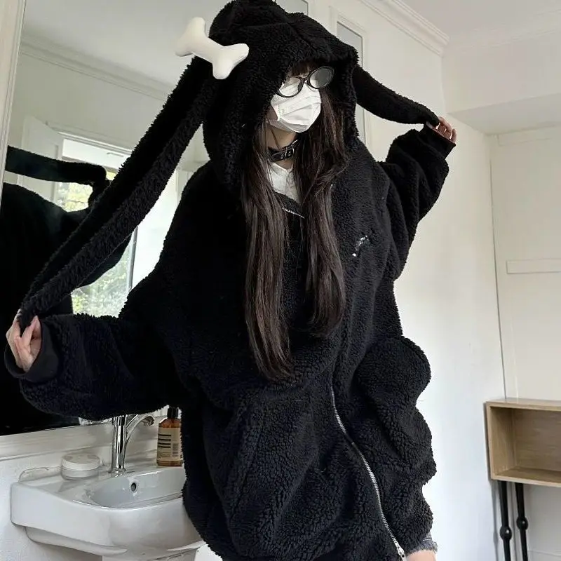 Japanese Vintage Lamb Wool Hooded Coat | Warm Thick Hoodie | Autumn Winter Harajuku Style Jacket