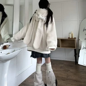 Japanese Vintage Lamb Wool Hooded Coat | Warm Thick Hoodie | Autumn Winter Harajuku Style Jacket