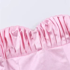 Kawaii Pink Off-Shoulder Satin Mini Dress for Women - 2024 Summer Party & Evening Wear