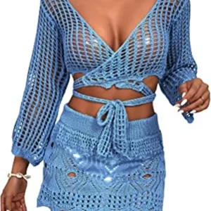 Knitted Cover Up Mini Dress Beach Bathing Suit