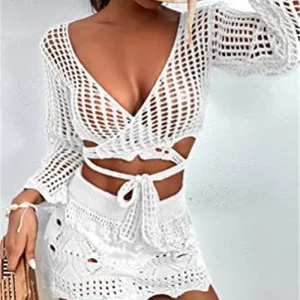 Knitted Cover Up Mini Dress Beach Bathing Suit