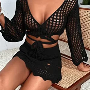 Knitted Cover Up Mini Dress Beach Bathing Suit