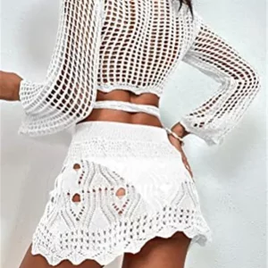 Knitted Cover Up Mini Dress Beach Bathing Suit