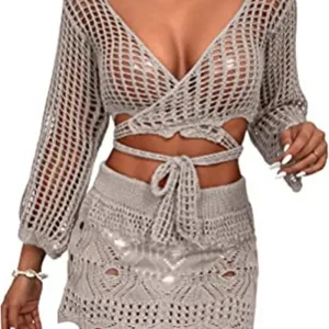 Knitted Cover Up Mini Dress Beach Bathing Suit