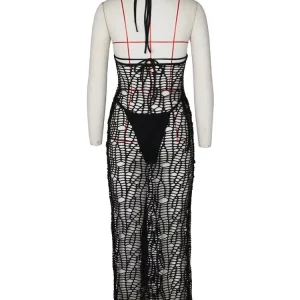 Knitted Halter Maxi Dress with Bikini Set - 2024 Summer Beach Outfit