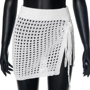 Knitted Hollow Out Hip Skirt - Women's Sexy See-Through Mini Skirt for 2024 Summer Beachwear