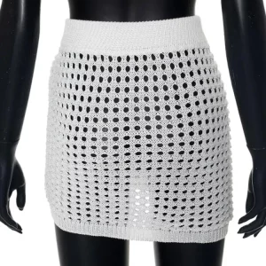 Knitted Hollow Out Hip Skirt - Women's Sexy See-Through Mini Skirt for 2024 Summer Beachwear