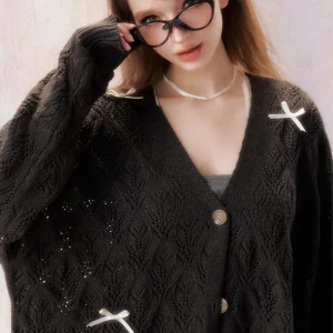 Korean Fashion Knitted Cardigan Women's Bow Sweater