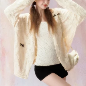 Korean Fashion Knitted Cardigan Women's Bow Sweater