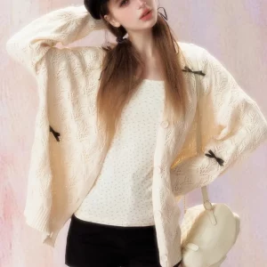 Korean Fashion Knitted Cardigan Women's Bow Sweater