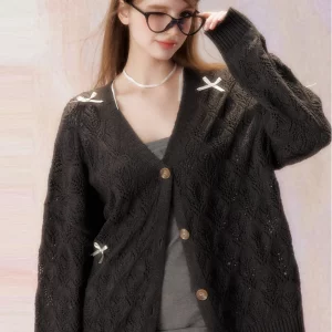 Korean Fashion Knitted Cardigan Women's Bow Sweater