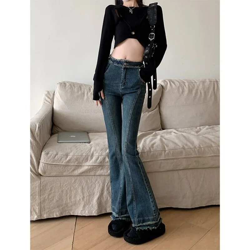 Korean High Waisted Slim Fit Blue Jeans for Women