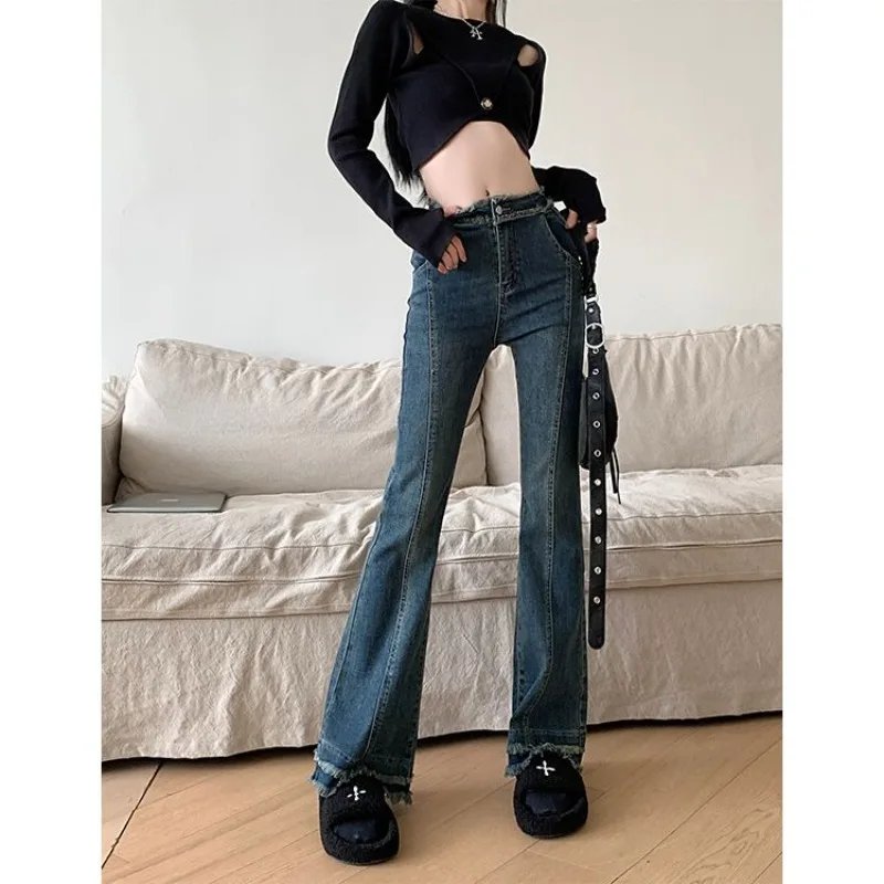 Korean High Waisted Slim Fit Blue Jeans for Women